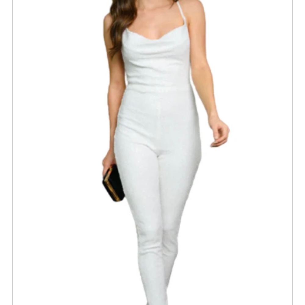 Bridal bride White sequin glitter low back jumpsuit
